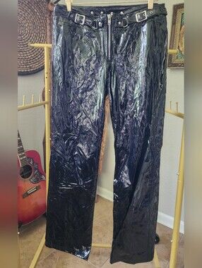 VTG 90s Y2K Lip Service Contraband Pleather Mall Goth Shiny Black LIKE NEW Sz 13